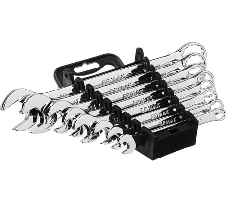 Набор рожково-накидных ключей ЕРМАК 8 предметов 8-19мм, полированные CRV, пластик холдер 736-097