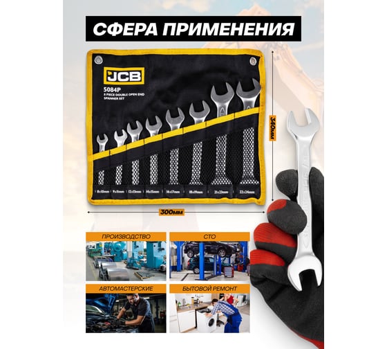 Набор ключей рожковых JCB 8 предметов -5084P(61294)  JCB-5084P(61294)