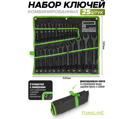 Набор ключей комбинированных ForsLine 25 предметов FL-5261PD BLACK(64752)