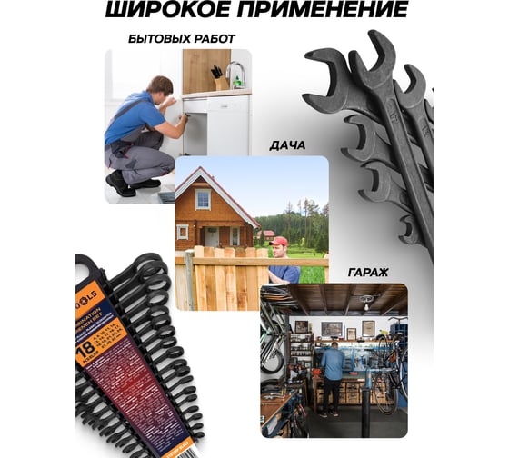 Ключи комбинированные MEGATOOLS набор 18 предметов (8-19, 21, 22, 24, 27, 30, 32мм) MT-5181MP BLACK(64640)