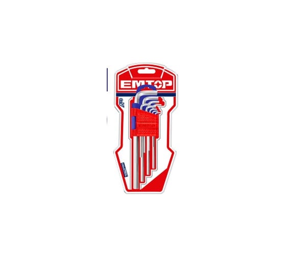 Набор шестигранников удлиненные emtop НЕХ 9 шт Размер: 1,5 мм, 2 мм, 2,5 мм, 3 мм, 4 мм, 5 мм, 6 мм, 8 мм, 10 мм EHKY1092