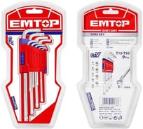 Набор шестигранников emtop Torx 9 шт T-10, T-15, T-20, T-25, T-27, T-30, T-40, T-45, T-50 EHKY3091