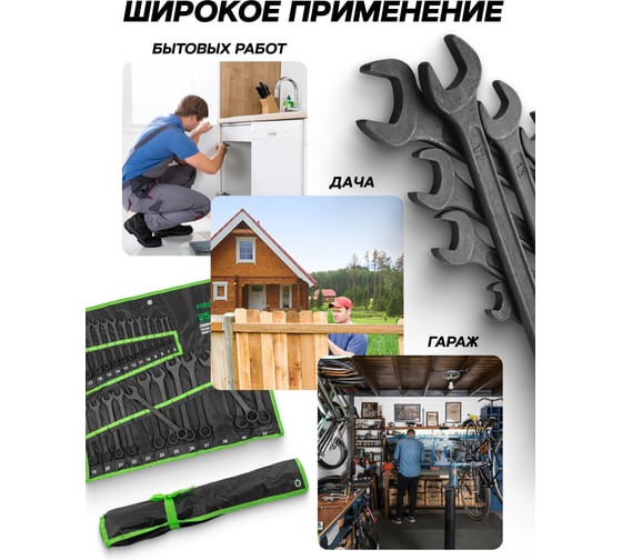 Ключи комбинированные FORS&TUNE набор 25 предметов (6-28, 30, 32 мм) FORSandTUNE-5261P BLACK(65057)