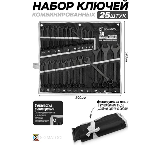 Ключи комбинированные SIGMATOOL набор 25 предметов (6-19, 21, 22, 24, 27, 30, 32мм) BLACK(64654) Sigmatool-5261PD BLACK(64654)