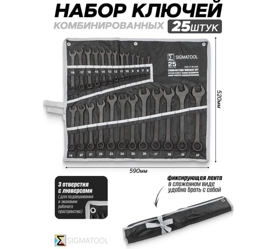 Ключи комбинированные SIGMATOOL набор 25 предметов (6-28, 30, 32 мм) Sigmatool-5261P BLACK(64653)