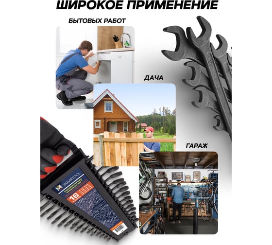 Ключи комбинированные SIGMATOOL набор 16 предметов (6-19, 22, 24 мм) Sigmatool-5161MP BLACK(64650)
