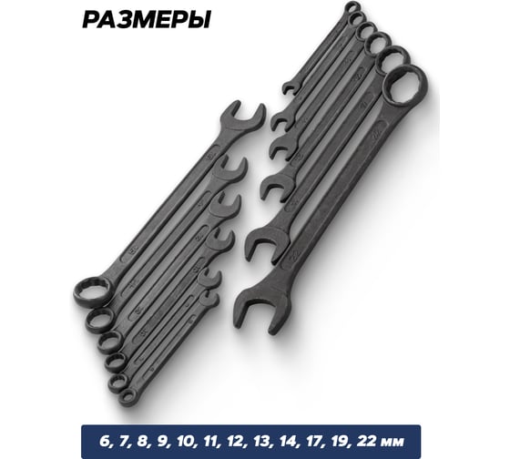 Ключи комбинированные SAMGRUPP набор 12 предметов, 6-14, 17, 19, 22 мм Sigmatool-5123MP BLACK(64647)