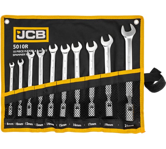 Ключи рожково-шарнирные JCB набор 10 предметов (8, 10, 12-19мм) JCB-5010R(65683)