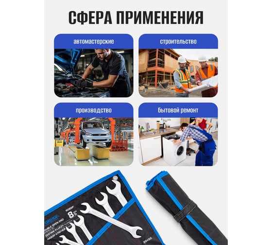 Ключи рожковые Forsage набор 8 предметов (6х7, 8х9, 10х11, 12х13, 14х15, 16х17, 18х19, 20х22мм) F-5089P(65655)