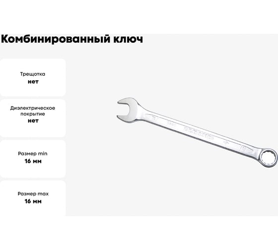 Комбинированный ключ удлинённый IZELTAS 16мм, длина 227 мм, 330020016