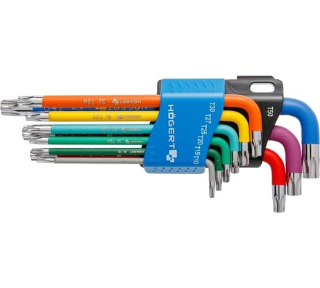 Набор Г-образных удлиненных ключей TORX HOEGERT TECHNIK с цветной маркировкой, Т10-Т50 HT1W817
