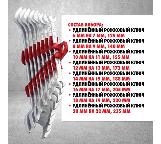 Набор ключей IZELTAS рожковых двусторонних, удлиненых 8 предм. 6-22мм , 130002108
