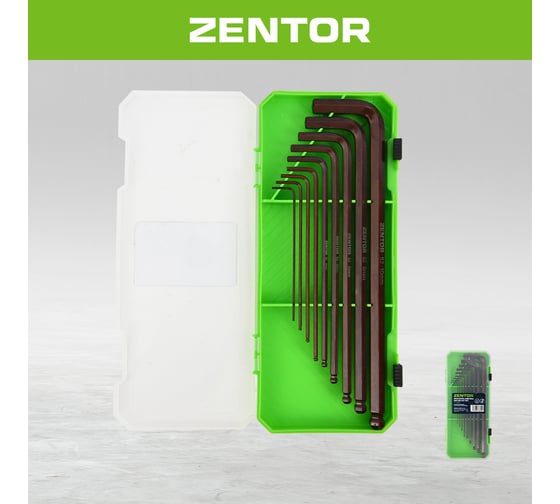 Набор экстра длинных шестигранных ключей с шаровидным концом Zentor 9 шт. ZT17321S