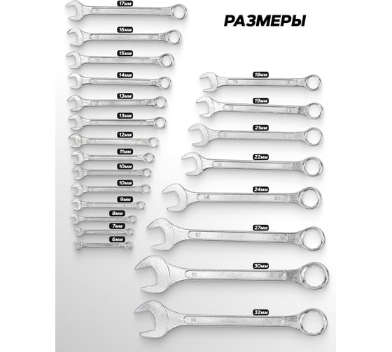 Набор ключей комбинированных WMC TOOLS 22 предмета WMC-5221P(62619)