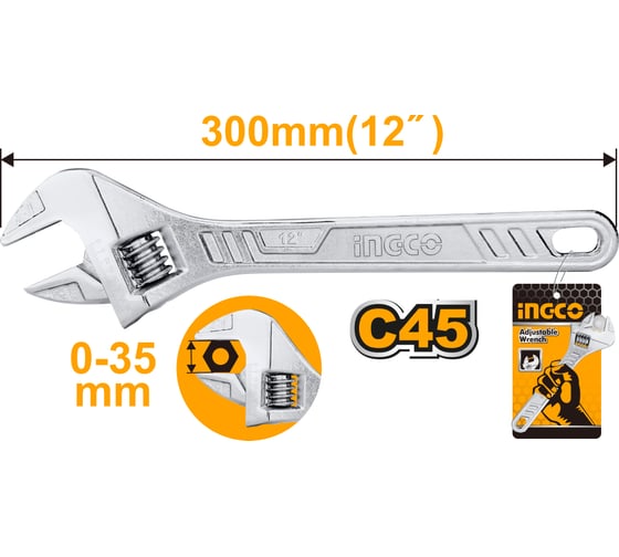 Разводной ключ INGCO 300 мм HADW131122