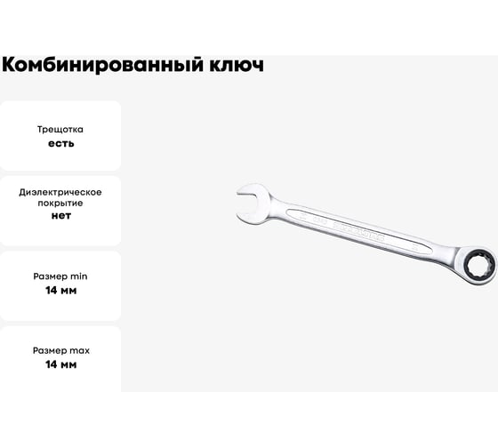 Комбинированный ключ трещоточный IZELTAS 14мм, длина 190 мм, 340020014