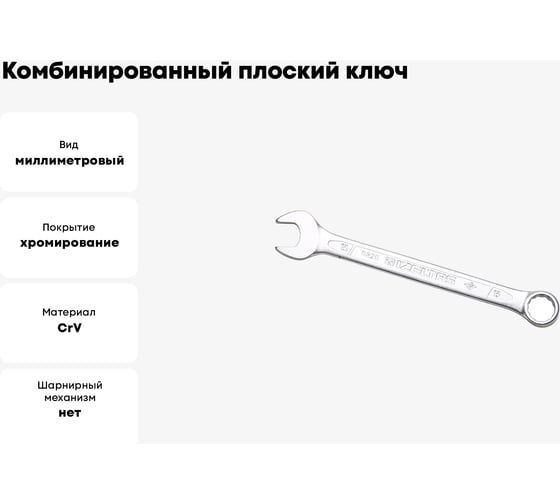 Комбинированный ключ плоский IZELTAS 15мм, длина 190 мм, 320020015