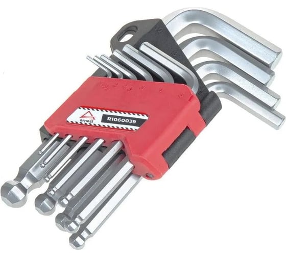 Набор имбусовых ключей HEX (шестигранников) с шаром ARNEZI 10 предметов, короткие R1060039 00-02003512 1