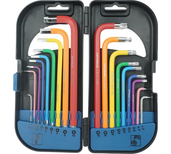 Набор шестигранников Optimus 1.5-10мм и TORX T10-T50 В кейсе, с пластиковой рукоятью 18 шт. OPT-TH1150 1