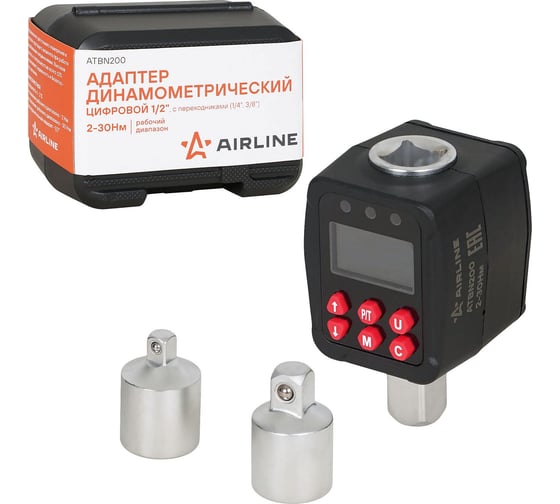 Адаптер динамометрический цифровой AIRLINE 1/2 2-30Нм, с переходниками,1/4, 3/8, кейс ATBN200 1