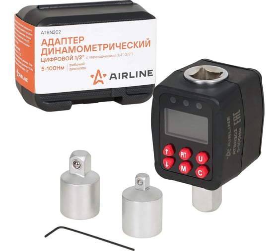 Адаптер динамометрический цифровой AIRLINE 1/2 5-100Нм, с переходниками,1/4, 3/8, кейс ATBN202 1