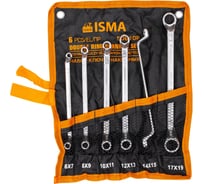 Ключи накидные ISMA отогнутые на 75 градусов, набор 6 предметов (6х7, 8х9, 10х11, 12х13, 14х15, 17х19мм) -50610P(63046) ISMA-50610P(63046)