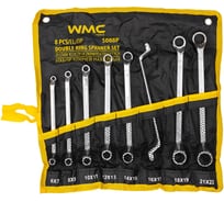 Ключи накидные, отогнутые на 75 градусов WMC TOOLS набор 8 предметов (6х7, 8х9, 10х11, 12х13, 14х15, 16х17, 18х19, 21х22мм) WMC-5088P(63062)