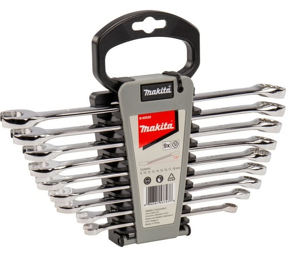 Набор комбинированных ключей Makita 9 шт: 8, 10, 12, 13, 14, 15, 16, 17, 18 мм B-65539