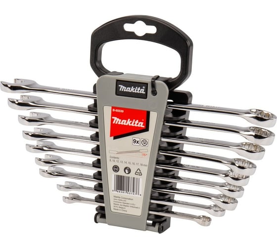Набор комбинированных ключей Makita 9 шт: 8, 10, 12, 13, 14, 15, 16, 17, 18 мм B-65539