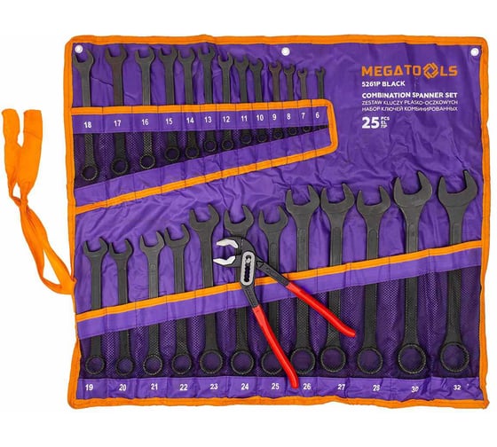 Набор ключей комбинированных и рожковых MEGATOOLS 25 предметов MT-5261P+1 BLACK(63606) 1