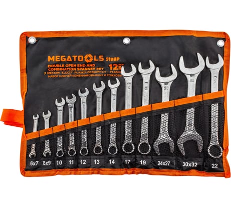Набор ключей комбинированных и рожковых MEGATOOLS 12+2 предмета MT-5198P+2(63427)