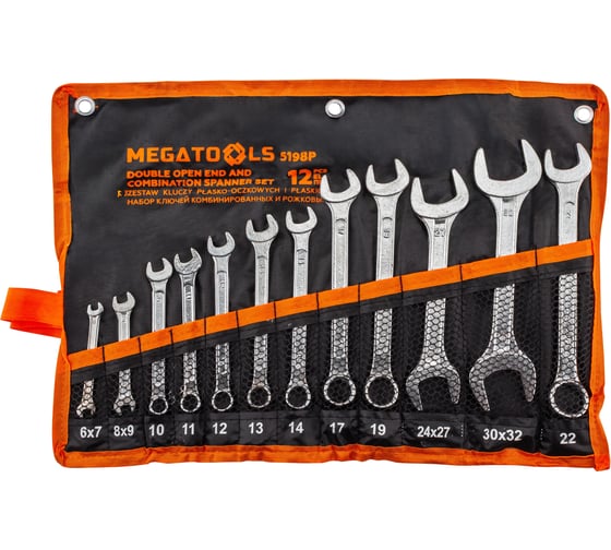 Набор ключей комбинированных и рожковых MEGATOOLS 12+2 предмета MT-5198P+2(63427) 1