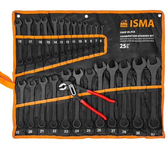 Набор ключей комбинированных и рожковых ISMA 25 предметов -5261P+1 BLACK(63604) ISMA-5261P+1 BLACK(63604) 1