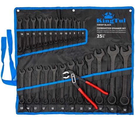 Набор ключей комбинированных и рожковых KingTul 25 предметов KT-5261DP+1 BLACK(63598)