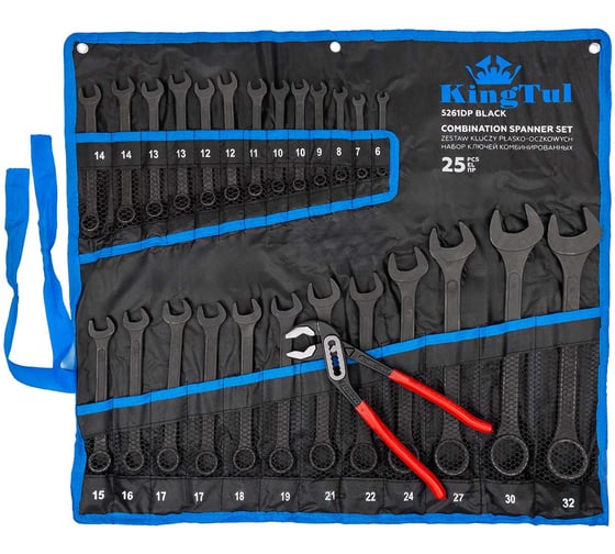 Набор ключей комбинированных и рожковых KingTul 25 предметов KT-5261DP+1 BLACK(63598) 1