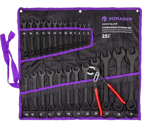 Набор ключей комбинированных и рожковых POMAGIER 25 предметов POM-5261DP+1 BLACK(63601) 1
