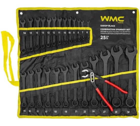 Набор ключей комбинированных и рожковых WMC TOOLS 25 предметов WMC-5261DP+1 BLACK(63596) 1