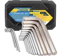 Ключи Г-образные 6-гранные Partner набор 13+3 предмета (2, 2.5, 3-8, 10, 12, 14, 17, 19мм + T25, T30, T40) PA-5137D+3(66157)