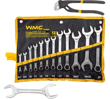 Набор ключей комбинированных и рожковых WMC TOOLS 12+2 предмета WMC-5198P+2(63423)