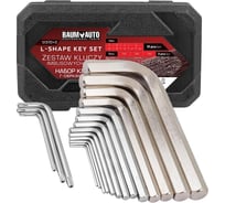 Ключи Г-образные 6-гранные BaumAuto, набор 13+3 предмета (2, 2.5, 3-8, 10, 12, 14, 17, 19мм + T25, T30, T40) BM-5137D+3(66144)