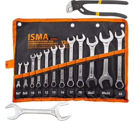 Набор ключей комбинированных и рожковых ISMA 12+2 предмета ISMA-5198P+2(63424)