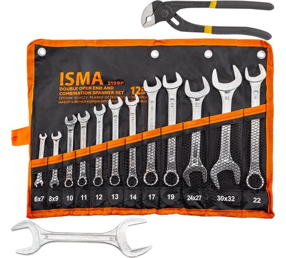 Набор ключей комбинированных и рожковых ISMA 12+2 предмета ISMA-5198P+2(63424) 1
