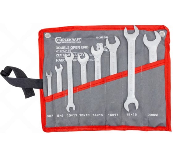 Ключи рожковые Forcekraft набор 8 предметов (6х7, 8х9, 10х11, 12х13, 14х15, 16х17, 18х19, 20х22мм) FK-5089P(63212) 1