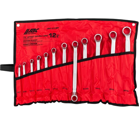 Ключи накидные JBC отогнутые на 75 град., набор 12 предметов (6х7, 8х9, 10х11, 12х13, 14х15, 16х17, 18х19, 20х22, 21х23, 24х27, 25х28, 30х32мм) JBC-5118P(63237) 1