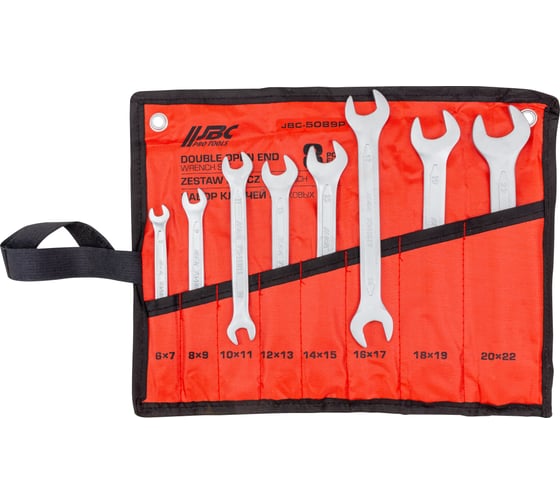 Ключи рожковые, набор 8 предметов JBC (6х7, 8х9, 10х11, 12х13, 14х15, 16х17, 18х19, 20х22мм) JBC-5089P(63236) 1