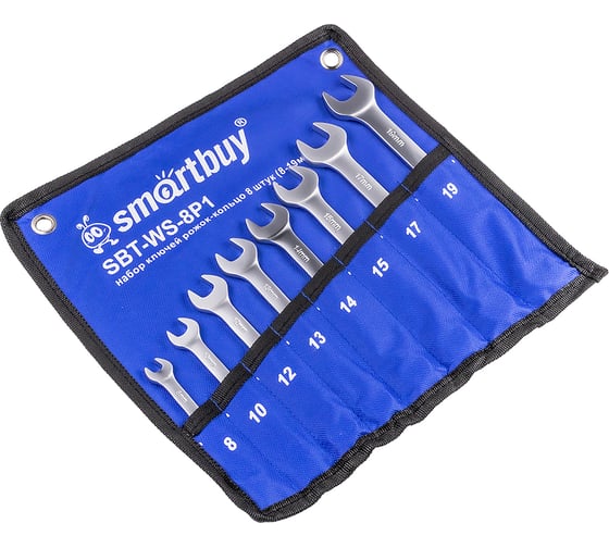 Набор ключей рожок-кольцо Smartbuy 8 штук, 8-19 мм, в ткан. чехле Tools SBT-WS-8P1 1