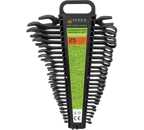 Набор ключей комбинированных ISMA 25 предметов (6-27, 30, 32), в пластиковом держателе и рожковый ключ 36х41 мм ISMA-5261P36-41 Black(63657) 1