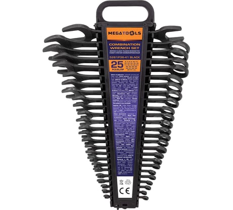 Набор ключей комбинированных MEGATOOLS 25 предметов (6-27, 30, 32), в пластиковом держателе и рожковый ключ 36х41 мм MT-5261P36-41 Black(63659)