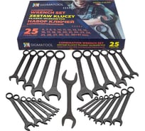 Набор ключей комбинированных SIGMATOOL 25 предметов (6-27, 30, 32), в пластиковом держателе и рожковый ключ 36х41 мм Sigmatool-5261P36-41 Black(63661)