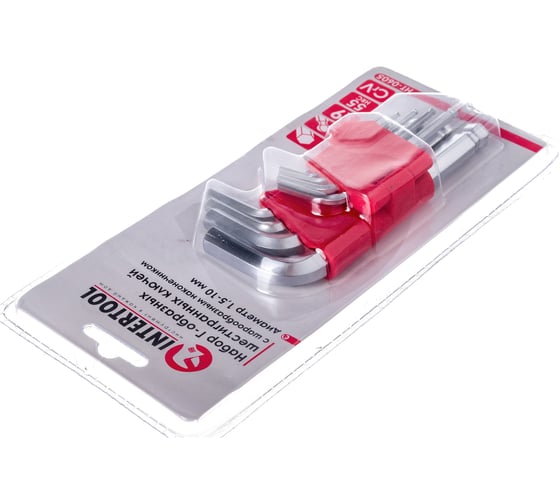 Набор Г-образных шестигранных ключей INTERTOOL 9 ед., 1.5-10 мм, Cr-V, 55 HRC Small HT-0605